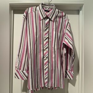 Ted Baker Men’s Pink and Brown Striped Collared Shirt- New with Tag